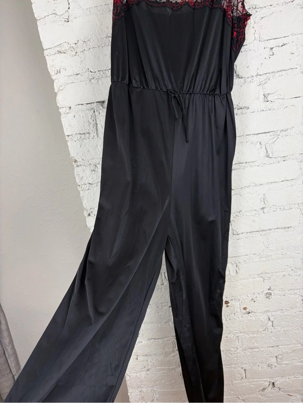 Darling Body Fashions VTG 80s Black Red Nylon Jumpsuit Lingerie XL - Picture 4 of 9